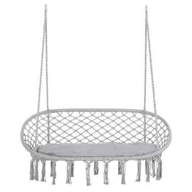 '-Outsunny Hanging Hammock Chair Cotton Rope Porch Swing with Metal Frame and Cushion, Large Macrame Seat for Patio, Garden, Light Grey - Outdoor Style Company