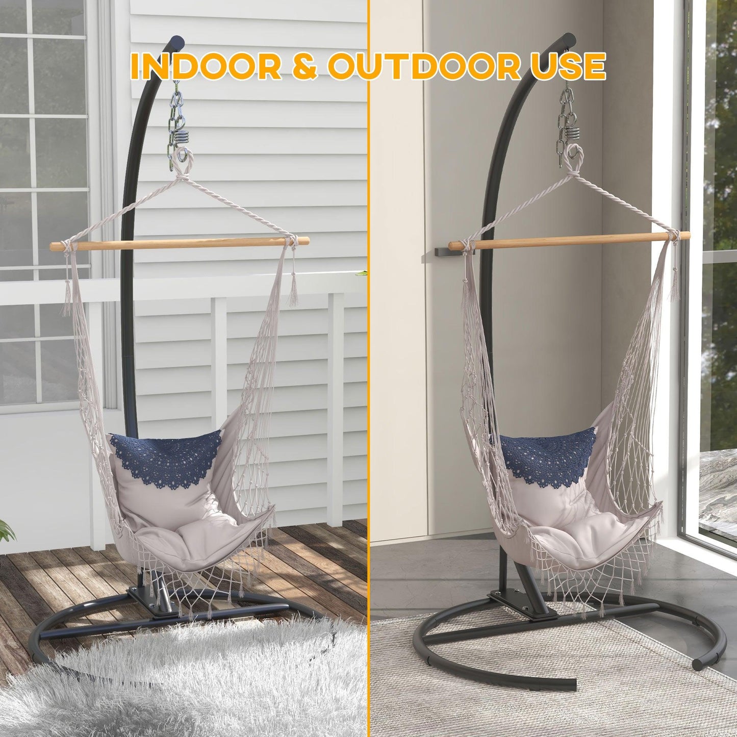 Reclining Lounge Chairs - Outsunny Hanging Hammock Chair Stand with Round Base, Î¦40.2" x 76.8", Black - Outdoor Style Company