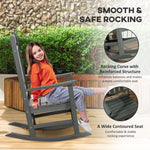 Reclining Lounge Chairs - Outsunny HDPE Porch Rocker Chair, Outdoor Rocking Chair with High Back, Arms, Slatted Design, for Indoor and Outdoor, Dark Gray - Outdoor Style Company