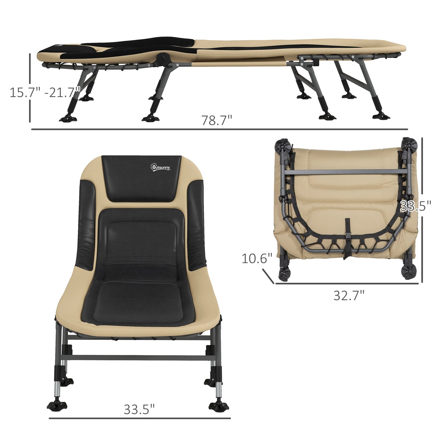 '-Outsunny Heavy Duty Camping Cot Folding Bed with Soft Padded Cushion and 180Â° Adjustable Backrest, 400LBS Capacity, Cream - Outdoor Style Company