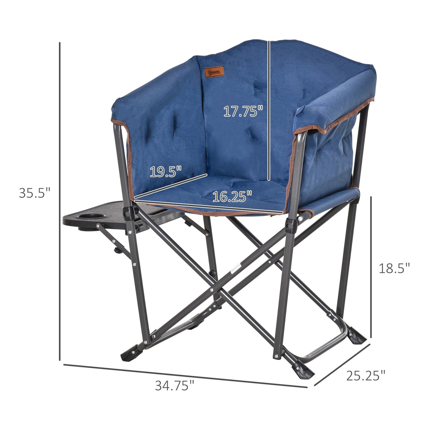 '-Outsunny Heavy Duty Camping Folding Director Chair Oversize Padded Seat w/ Side Table Compact and Sturdy for Outdoor,Picnic, Hiking, Blue - Outdoor Style Company