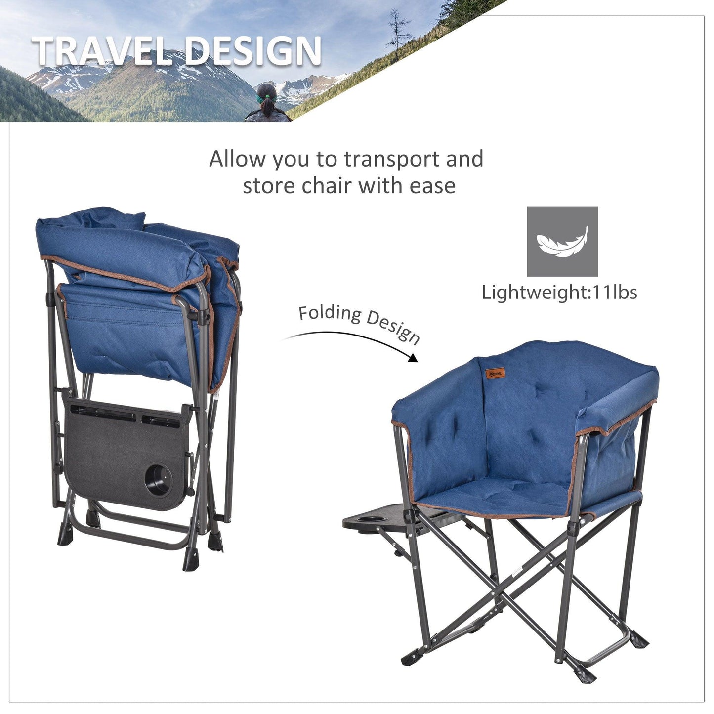 '-Outsunny Heavy Duty Camping Folding Director Chair Oversize Padded Seat w/ Side Table Compact and Sturdy for Outdoor,Picnic, Hiking, Blue - Outdoor Style Company