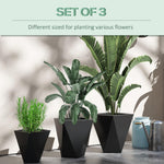 Floor Planters - Outsunny Indoor Outdoor Planters Set of 3 MgO Tall Planters Stackable Flower Pots with Drainage Holes for Garden Balcony Black - Outdoor Style Company