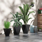 Floor Planters - Outsunny Indoor Outdoor Planters Set of 3 MgO Tall Planters Stackable Flower Pots with Drainage Holes for Garden Balcony Black - Outdoor Style Company