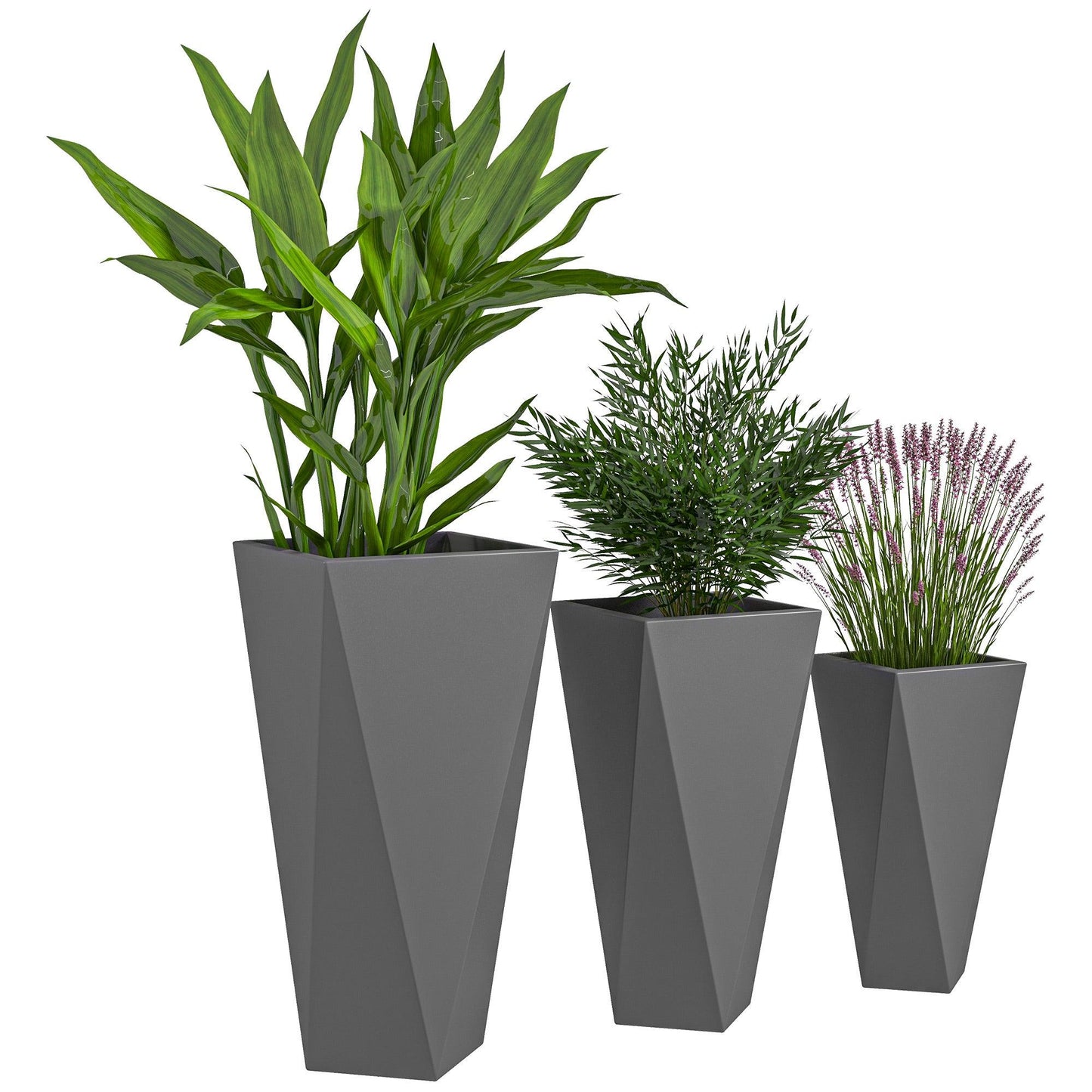 Floor Planters - Outsunny Indoor Outdoor Planters Set of 3 MgO Tall Planters Stackable Flower Pots with Drainage Holes for Garden Balcony Gray - Outdoor Style Company