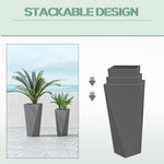 Floor Planters - Outsunny Indoor Outdoor Planters Set of 3 MgO Tall Planters Stackable Flower Pots with Drainage Holes for Garden Balcony Gray - Outdoor Style Company