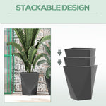 Floor Planters - Outsunny Indoor Outdoor Planters Set of 3 MgO Tall Planters Stackable Flower Pots with Drainage Holes for Garden Balcony Gray - Outdoor Style Company