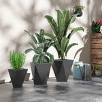 Floor Planters - Outsunny Indoor Outdoor Planters Set of 3 MgO Tall Planters Stackable Flower Pots with Drainage Holes for Garden Balcony Gray - Outdoor Style Company