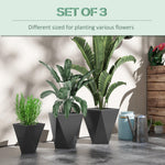 Floor Planters - Outsunny Indoor Outdoor Planters Set of 3 MgO Tall Planters Stackable Flower Pots with Drainage Holes for Garden Balcony Gray - Outdoor Style Company