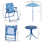 -Outsunny Kids Folding Table and Chairs Set Shark Pattern for Outdoor Garden Patio Backyard with Removable & Height Adjustable Sun Umbrella, Blue - Outdoor Style Company