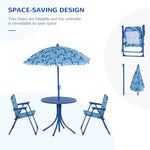 -Outsunny Kids Folding Table and Chairs Set Shark Pattern for Outdoor Garden Patio Backyard with Removable & Height Adjustable Sun Umbrella, Blue - Outdoor Style Company