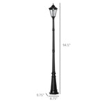 -Outsunny Lamp Post Light Outdoor Solar-Powered LEDs, All-Weather Protection Vintage Streetlight, w/ Clear Glass, for Patio Garden, 92.5" Black - Outdoor Style Company