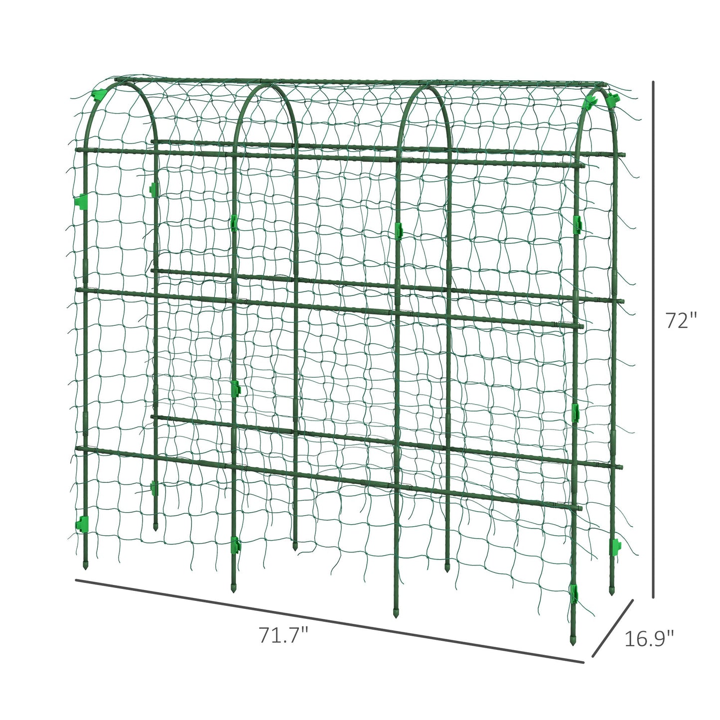 '-Outsunny Metal Garden Trellis, Arch Trellis for Climbing Plants Outdoor, A-Frame, with Climbing Net, 17" x 72" x 72", Green - Outdoor Style Company