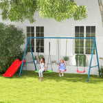 '-Outsunny Metal Swing Set for Backyard 3 in 1 Design with 1 Nest Swing, 2 Seats, 1 Slide, Holds Up to 352lbs for Ages 3-8 - Outdoor Style Company