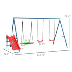 '-Outsunny Metal Swing Set for Backyard 3 in 1 Design with 1 Nest Swing, 2 Seats, 1 Slide, Holds Up to 352lbs for Ages 3-8 - Outdoor Style Company