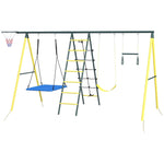 '-Outsunny Metal Swing Set for Backyard 5 in 1 Design Holds up to 440lbs for Ages 3-8, Yellow - Outdoor Style Company