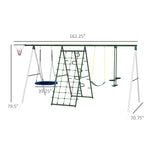 '-Outsunny Metal Swing Set for Backyard with 1 Saucer Swing, Basketball Hoop, 1 Seat, 1 Swing Glider, Climbing Net and Steps - Outdoor Style Company