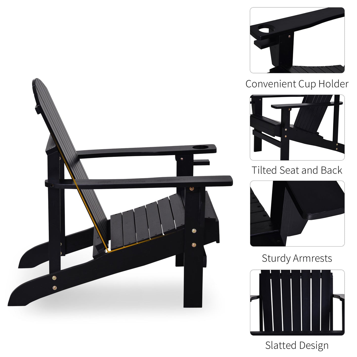 '-Outsunny Modern Adirondack Chair, with Built-in Cupholder, Supports Up to 330 lbs, Classic Log Lounge for Patio, Garden, Lawn, Black | Aosom.com - Outdoor Style Company