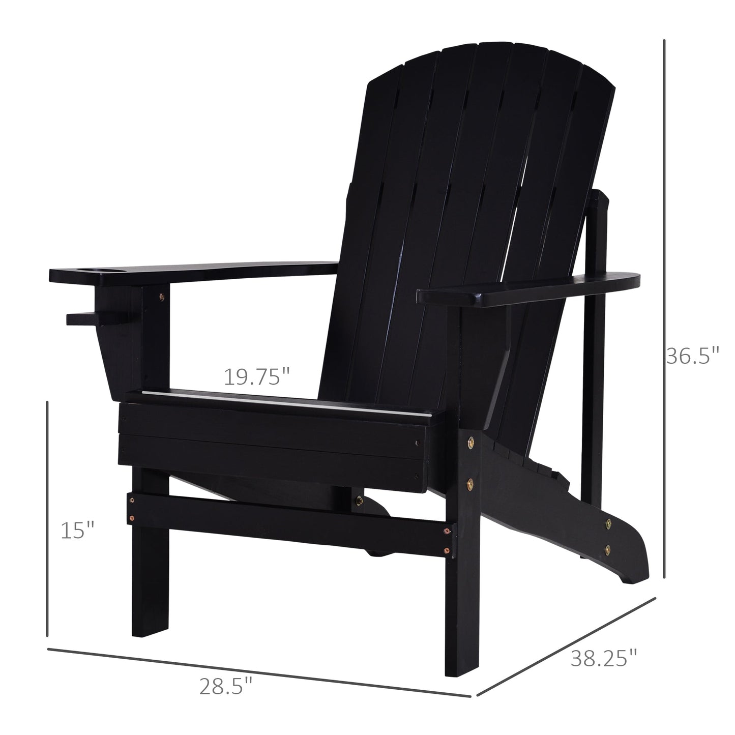 '-Outsunny Modern Adirondack Chair, with Built-in Cupholder, Supports Up to 330 lbs, Classic Log Lounge for Patio, Garden, Lawn, Black | Aosom.com - Outdoor Style Company