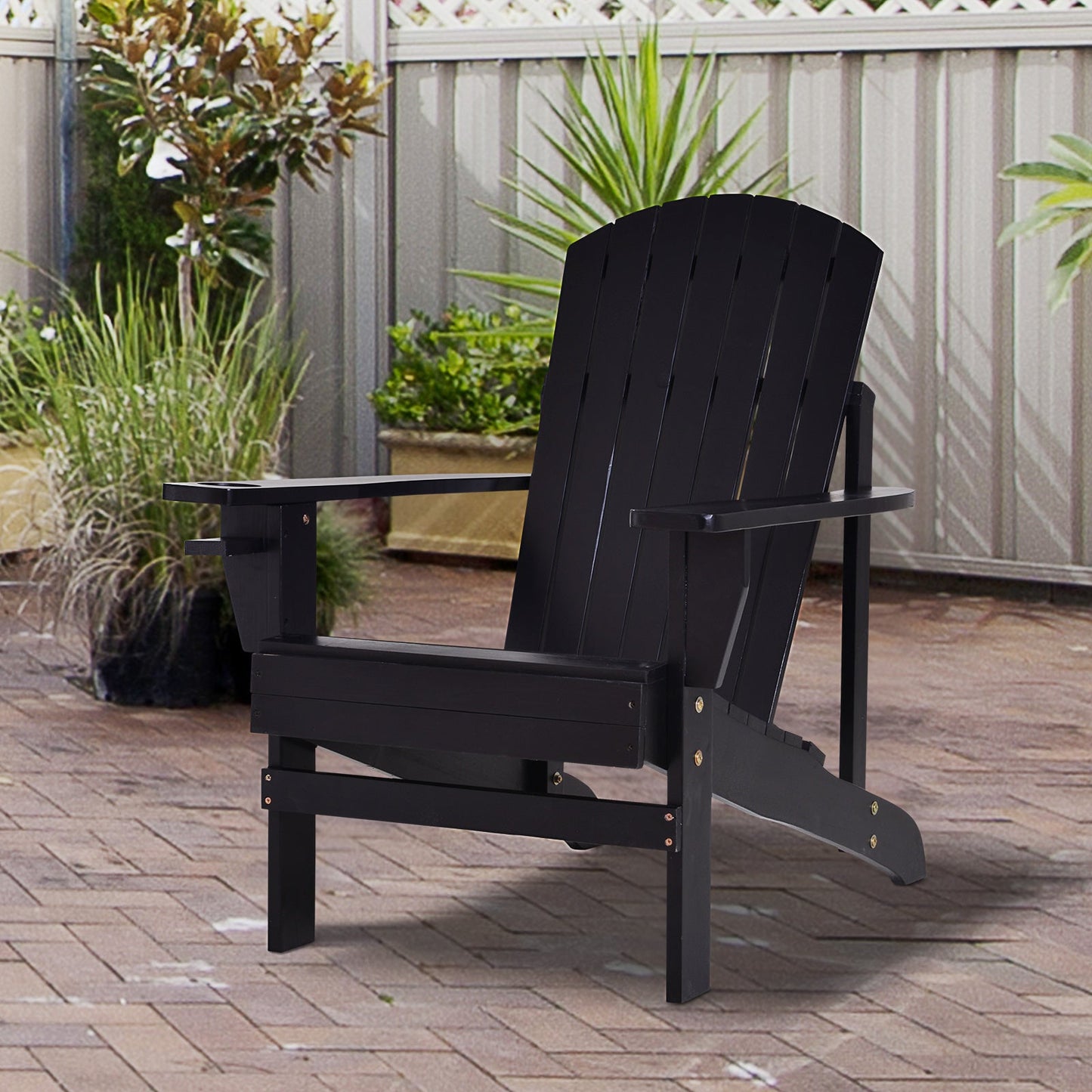 '-Outsunny Modern Adirondack Chair, with Built-in Cupholder, Supports Up to 330 lbs, Classic Log Lounge for Patio, Garden, Lawn, Black | Aosom.com - Outdoor Style Company