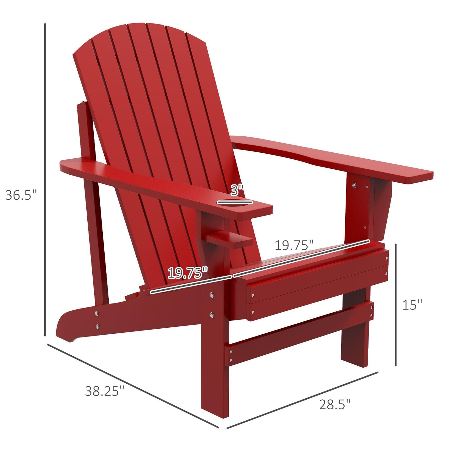 '-Outsunny Modern Adirondack Chair, with Built-in Cupholder, Supports Up to 330 lbs, Classic Log Lounge for Patio, Garden, Lawn, Red | Aosom.com - Outdoor Style Company