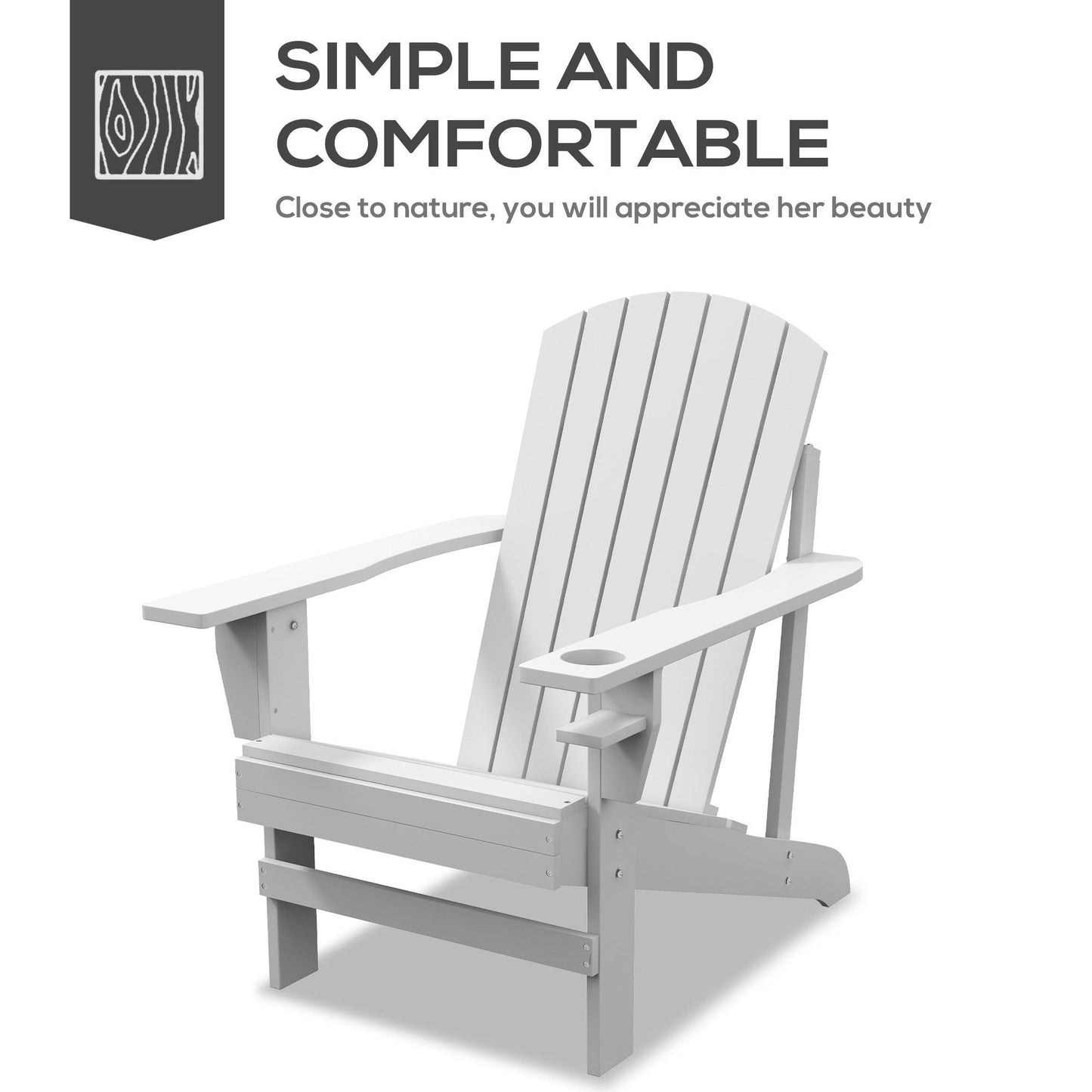 '-Outsunny Modern Adirondack Chair, with Built-in Cupholder, Supports Up to 330 lbs, Classic Log Lounge for Patio, Garden, Lawn, White | Aosom.com - Outdoor Style Company