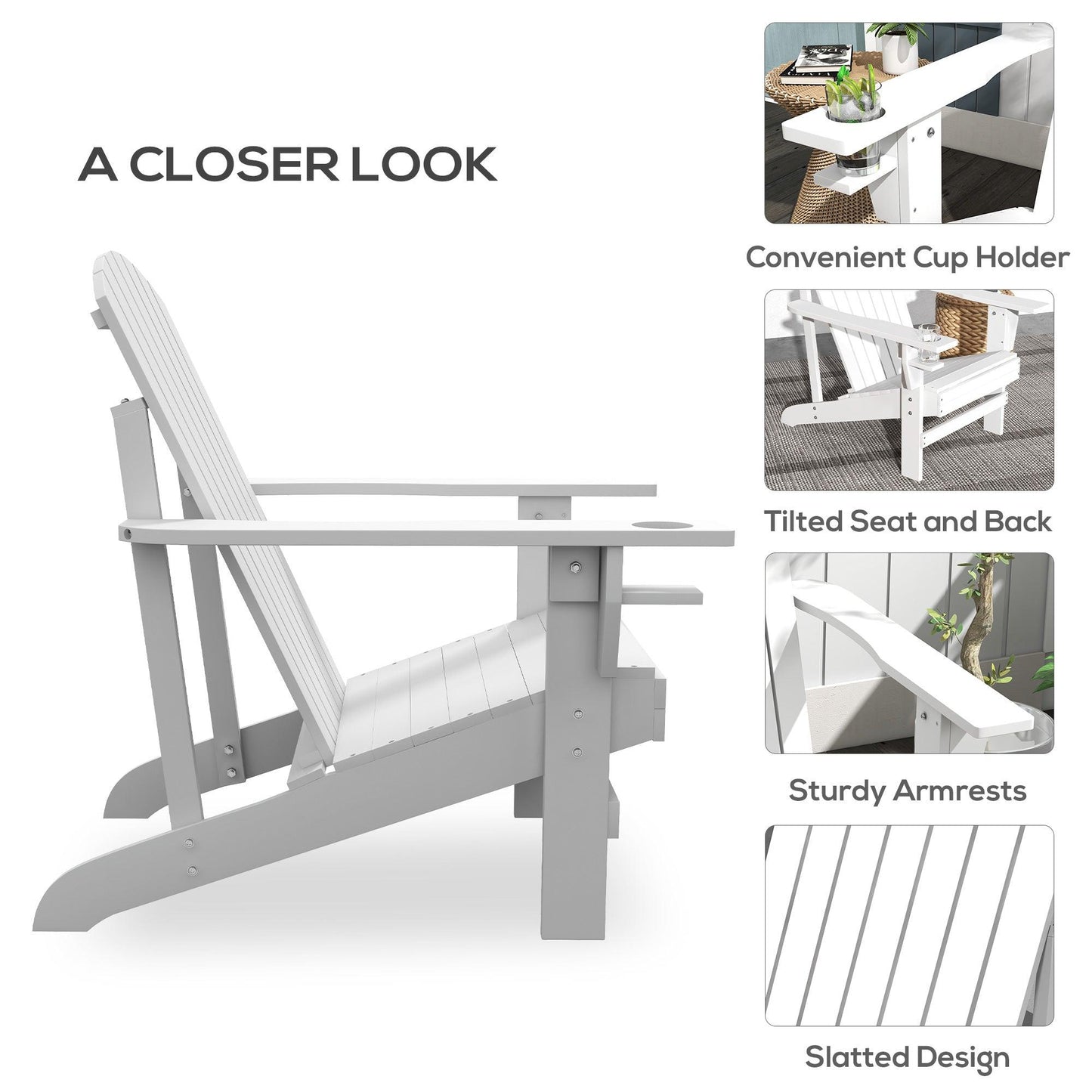 '-Outsunny Modern Adirondack Chair, with Built-in Cupholder, Supports Up to 330 lbs, Classic Log Lounge for Patio, Garden, Lawn, White | Aosom.com - Outdoor Style Company