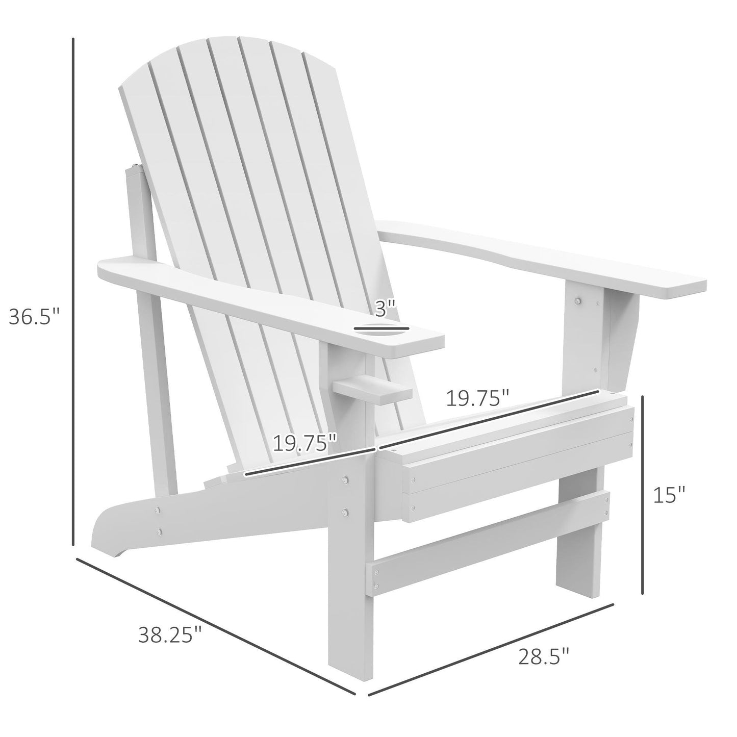 '-Outsunny Modern Adirondack Chair, with Built-in Cupholder, Supports Up to 330 lbs, Classic Log Lounge for Patio, Garden, Lawn, White | Aosom.com - Outdoor Style Company