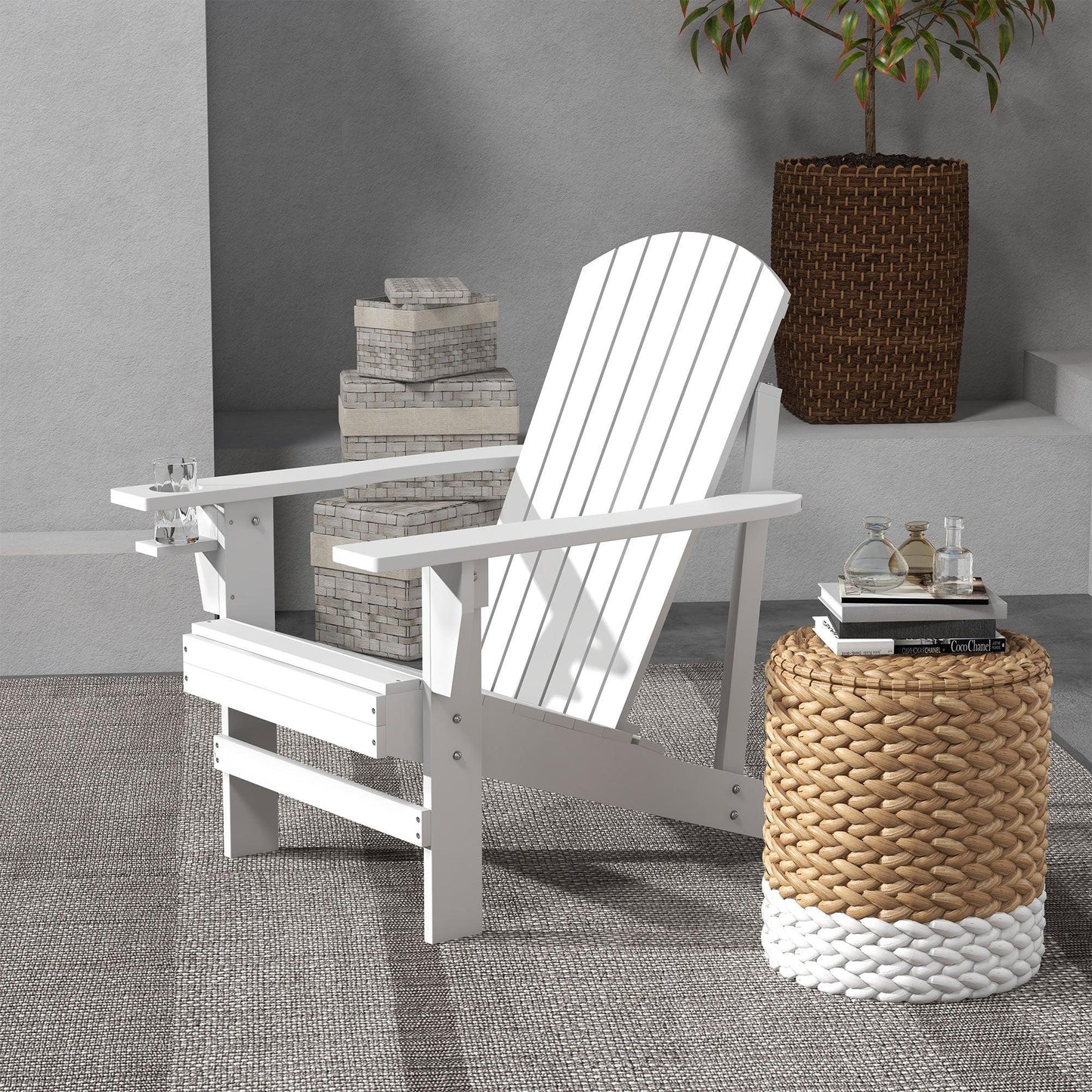 '-Outsunny Modern Adirondack Chair, with Built-in Cupholder, Supports Up to 330 lbs, Classic Log Lounge for Patio, Garden, Lawn, White | Aosom.com - Outdoor Style Company