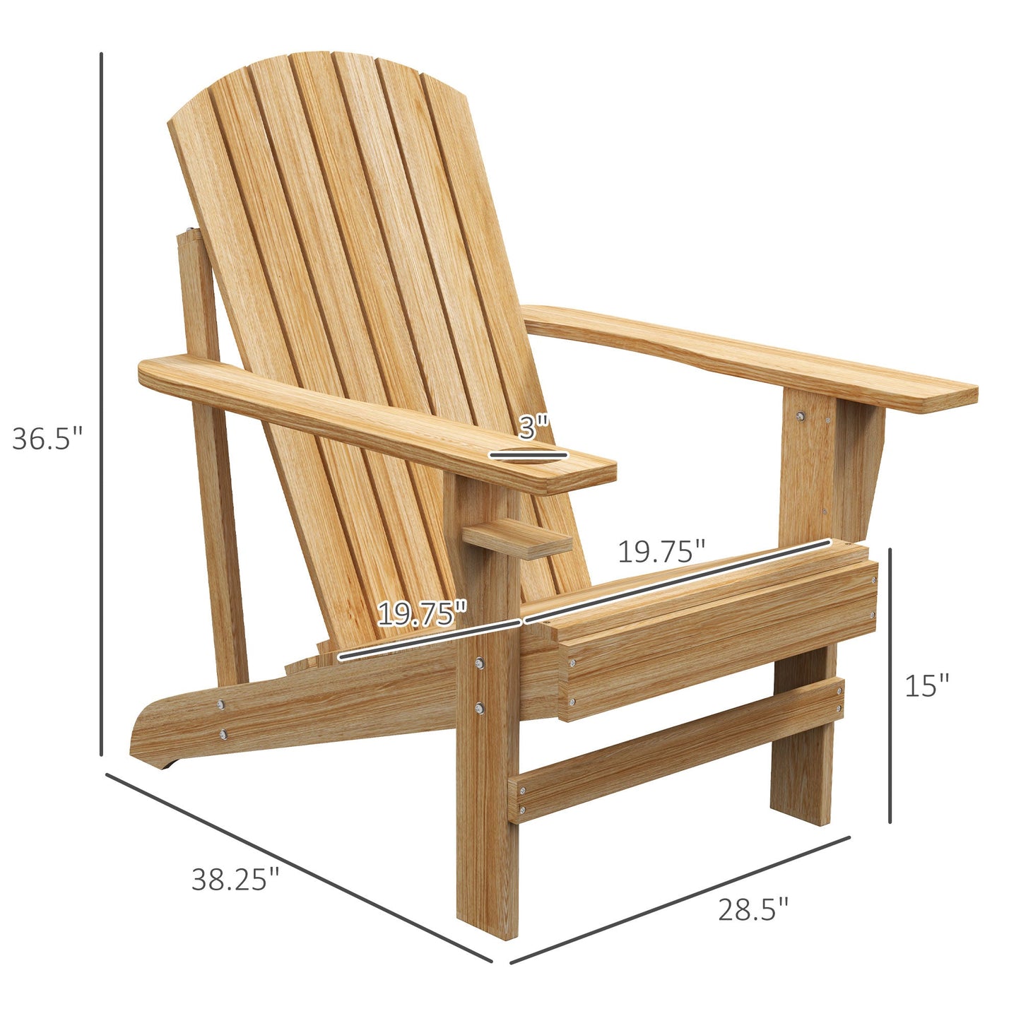 '-Outsunny Modern Adirondack Chair, with Built-in Cupholder, Supports Up to 330 lbs, Classic Log Lounge for Patio, Garden, Natural Wood | Aosom.com - Outdoor Style Company