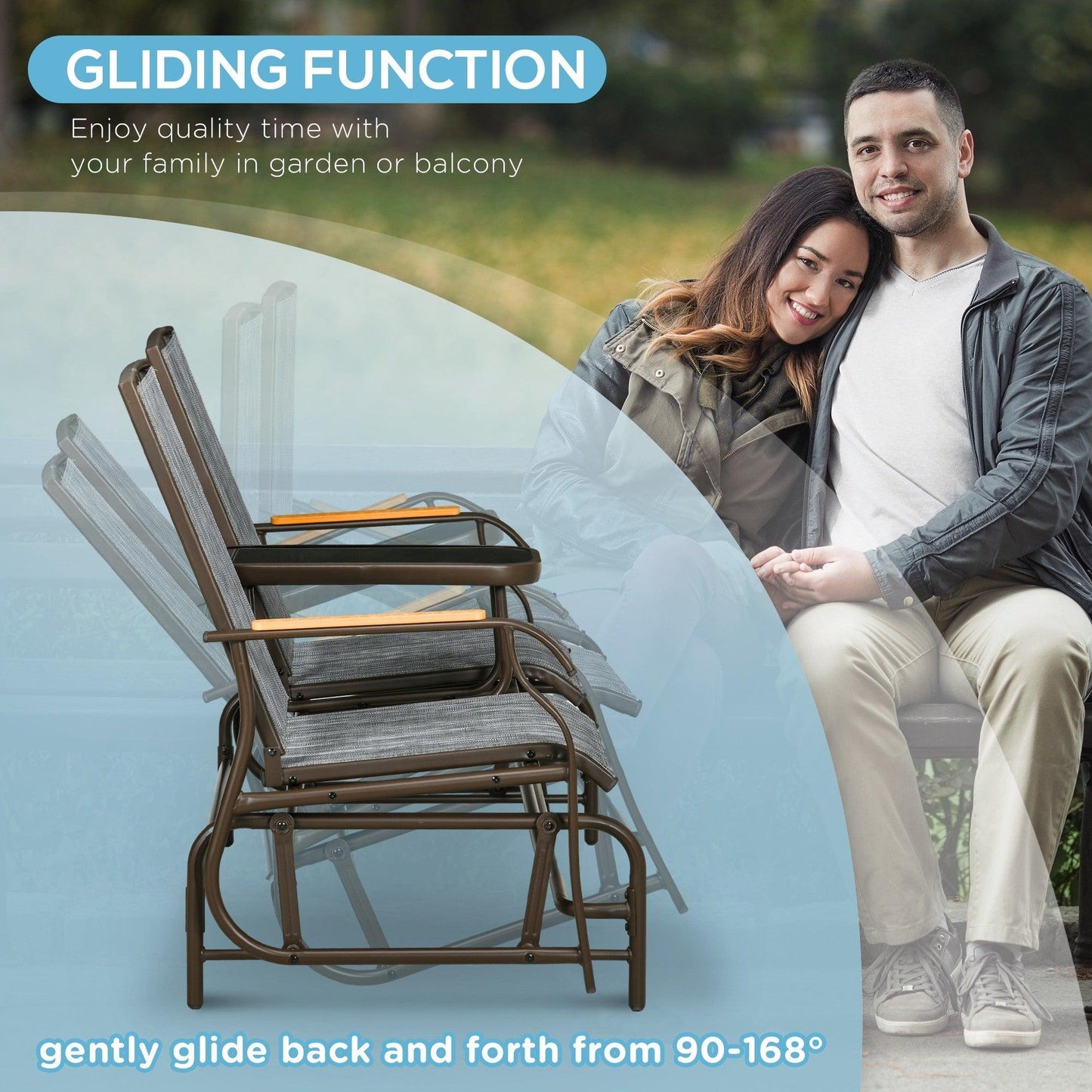 '-Outsunny Outdoor 2-Person Glider Bench, Outside Swing Glider Chair Loveseat with Breathable Mesh, Table, Steel Frame - Outdoor Style Company