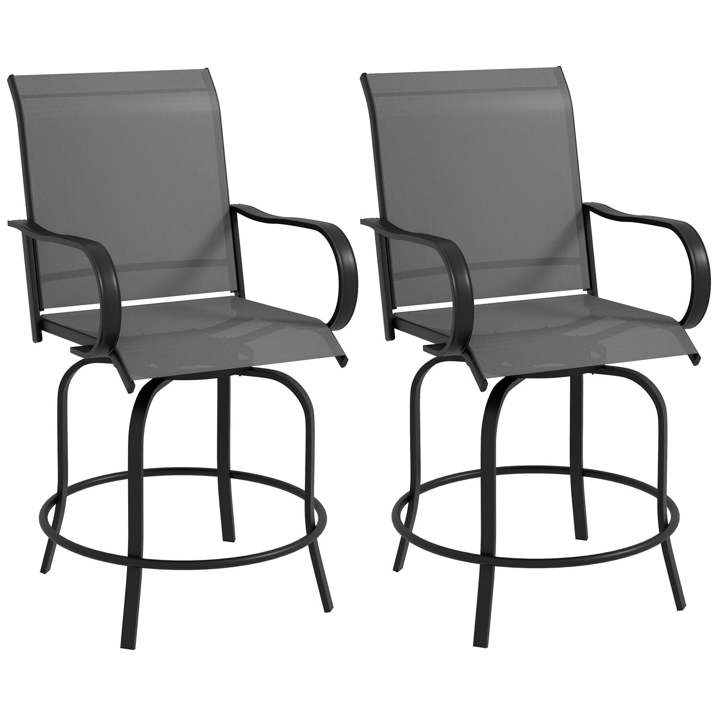 '-Outsunny Outdoor Bar Stools Set of 2, 360Â° Swivel Bar Height Chairs, 26.75" x 29.5" x 48.5", Gray - Outdoor Style Company