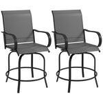 '-Outsunny Outdoor Bar Stools Set of 2, 360Â° Swivel Bar Height Chairs, 26.75" x 29.5" x 48.5", Gray - Outdoor Style Company