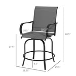 '-Outsunny Outdoor Bar Stools Set of 2, 360Â° Swivel Bar Height Chairs, 26.75" x 29.5" x 48.5", Gray - Outdoor Style Company