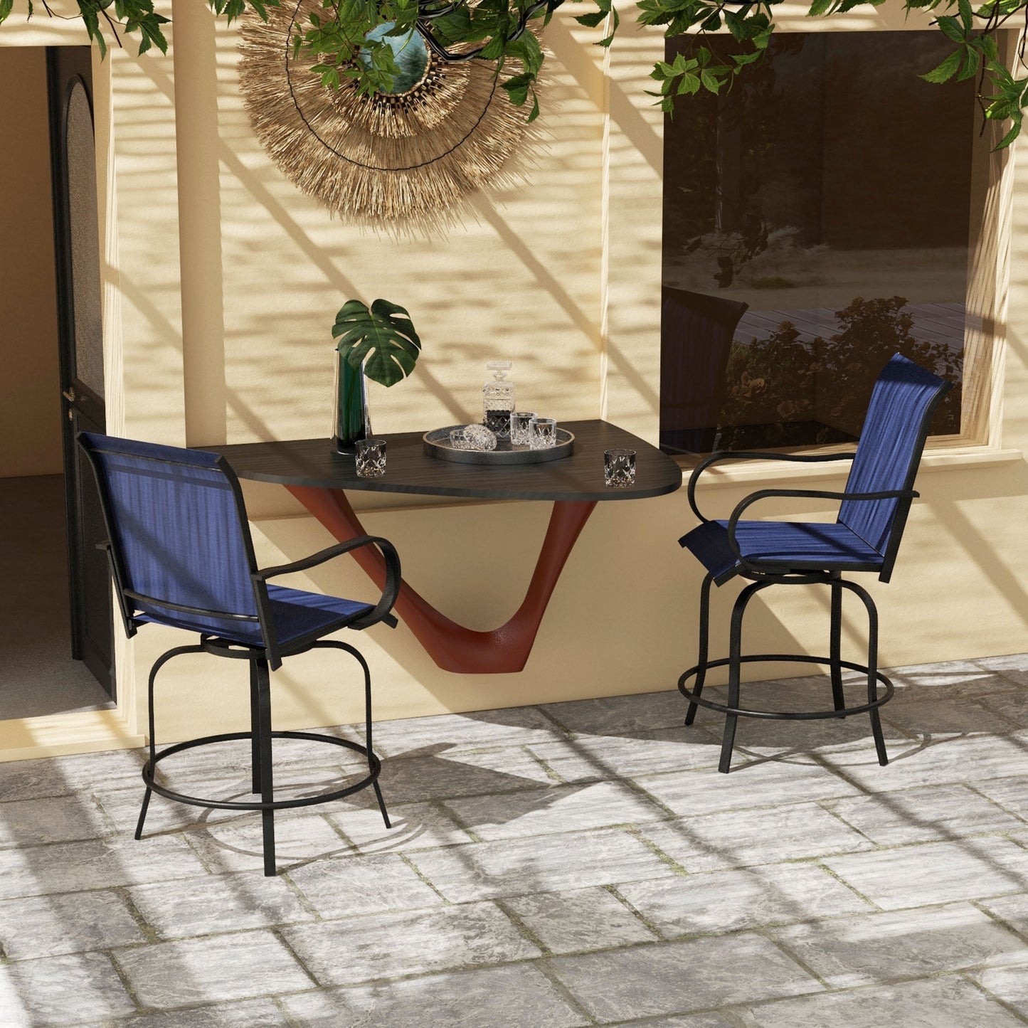 '-Outsunny Outdoor Bar Stools Set of 2, 360Â° Swivel Bar Height Chairs, 26.75" x 29.5" x 48.5", Navy Blue - Outdoor Style Company