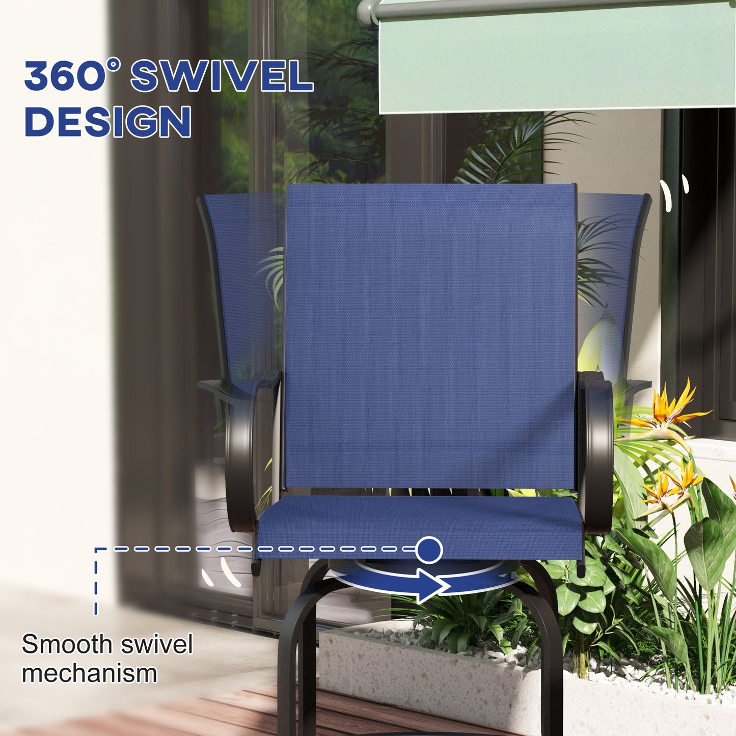 '-Outsunny Outdoor Bar Stools Set of 2, 360Â° Swivel Bar Height Chairs, 26.75" x 29.5" x 48.5", Navy Blue - Outdoor Style Company