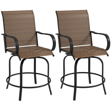 '-Outsunny Outdoor Bar Stools Set of 2, 360Â° Swivel Bar Height Chairs, 26.75" x 29.5" x 48.5", Tan - Outdoor Style Company