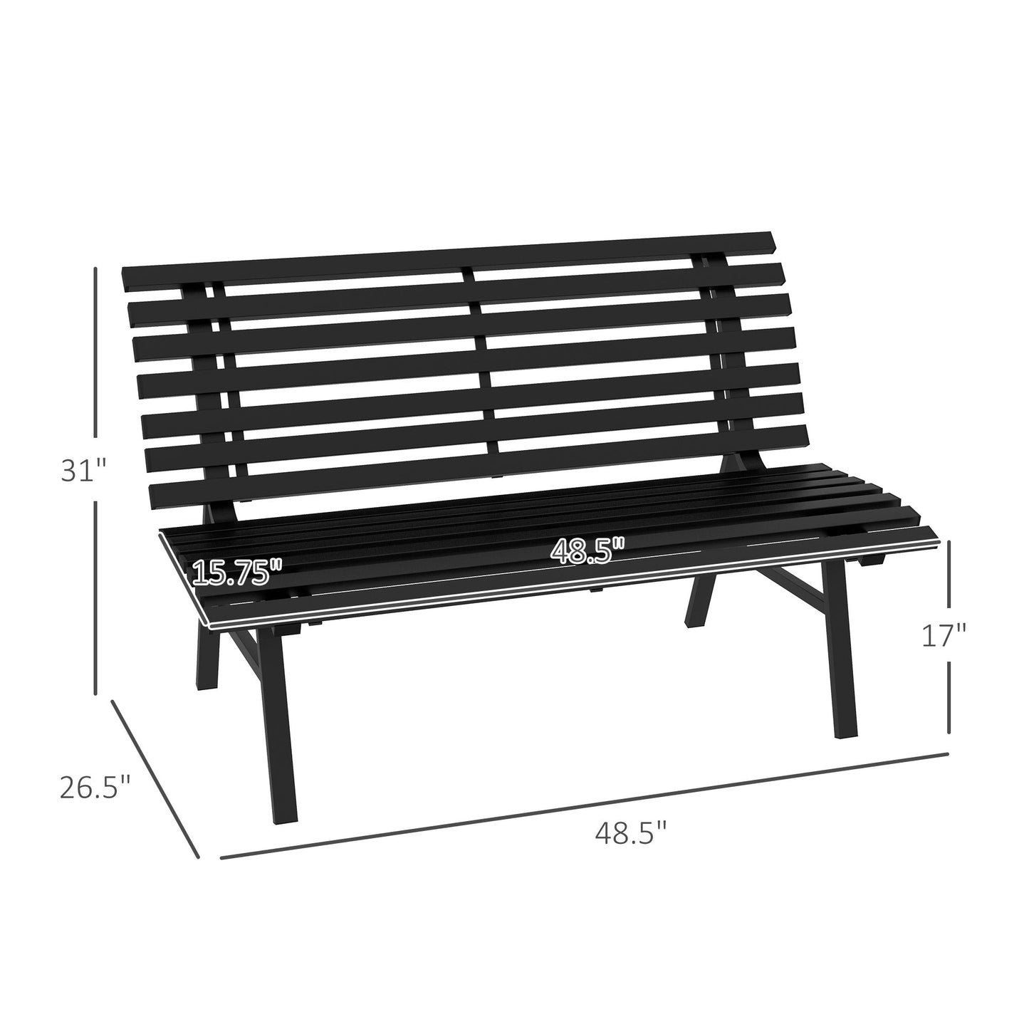 '-Outsunny Outdoor Bench Patio Bench Aluminum Lightweight Park Bench with Slatted Seat, for Lawn, Park, Deck, Black - Outdoor Style Company