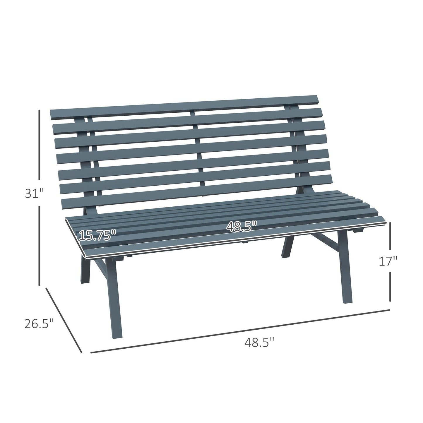 '-Outsunny Outdoor Bench Patio Bench, Aluminum Lightweight Park Bench with Slatted Seat for Lawn, Park, Deck, Blue - Outdoor Style Company