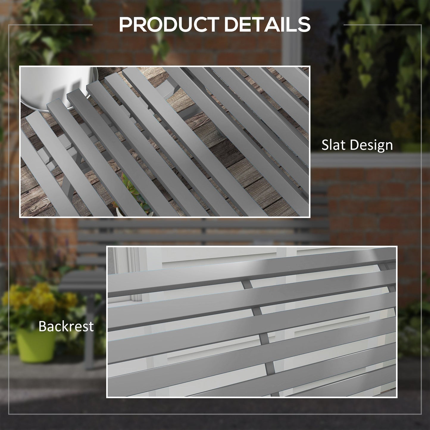 '-Outsunny Outdoor Bench Patio Bench, Aluminum Lightweight Park Bench with Slatted Seat for Lawn, Park, Deck, Gray - Outdoor Style Company