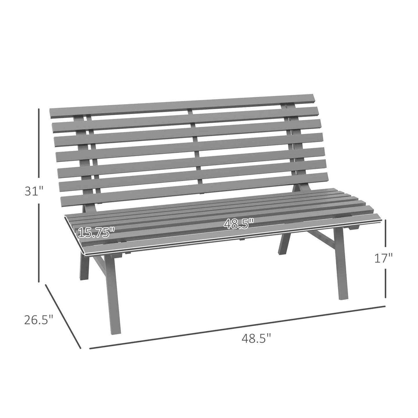 '-Outsunny Outdoor Bench Patio Bench, Aluminum Lightweight Park Bench with Slatted Seat for Lawn, Park, Deck, Gray - Outdoor Style Company