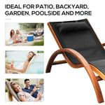 '-Outsunny Outdoor Chaise Wood Lounge Chair with Pillow, Armrests, Breathable Sling Mesh and Comfortable Curved Design for Patio, Deck, and Poolside - Outdoor Style Company