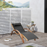 '-Outsunny Outdoor Chaise Wood Lounge Chair with Pillow, Armrests, Breathable Sling Mesh and Comfortable Curved Design for Patio, Deck, and Poolside - Outdoor Style Company