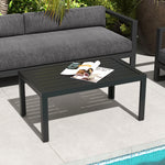 '-Outsunny Outdoor Coffee Table, Rectangular Patio Side Table with Steel Frame and Slat Tabletop for Garden, Balcony, Black - Outdoor Style Company