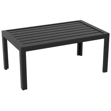 '-Outsunny Outdoor Coffee Table, Rectangular Patio Side Table with Steel Frame and Slat Tabletop for Garden, Balcony, Black - Outdoor Style Company