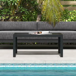 '-Outsunny Outdoor Coffee Table, Rectangular Patio Side Table with Steel Frame and Slat Tabletop for Garden, Balcony, Black - Outdoor Style Company