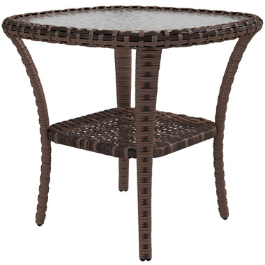 Coffee Tables - Outsunny Outdoor Coffee Table with Storage Shelf, Hand - Woven Wicker Side Table with Water - Ripple Glass Top, Mix Brown - Outdoor Style Company