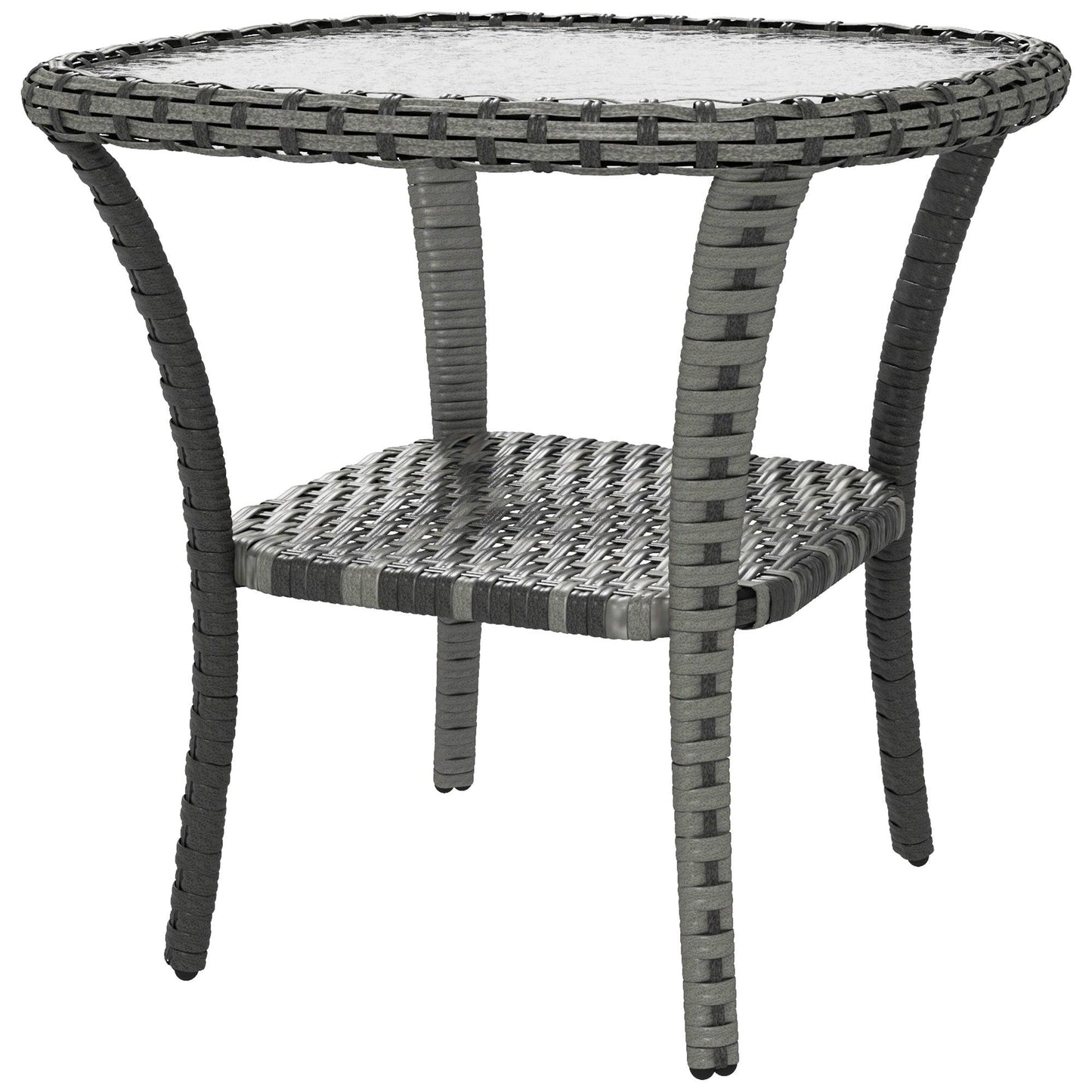 Coffee Tables - Outsunny Outdoor Coffee Table with Storage Shelf, Hand - Woven Wicker Side Table with Water - Ripple Glass Top, Mix Gray - Outdoor Style Company