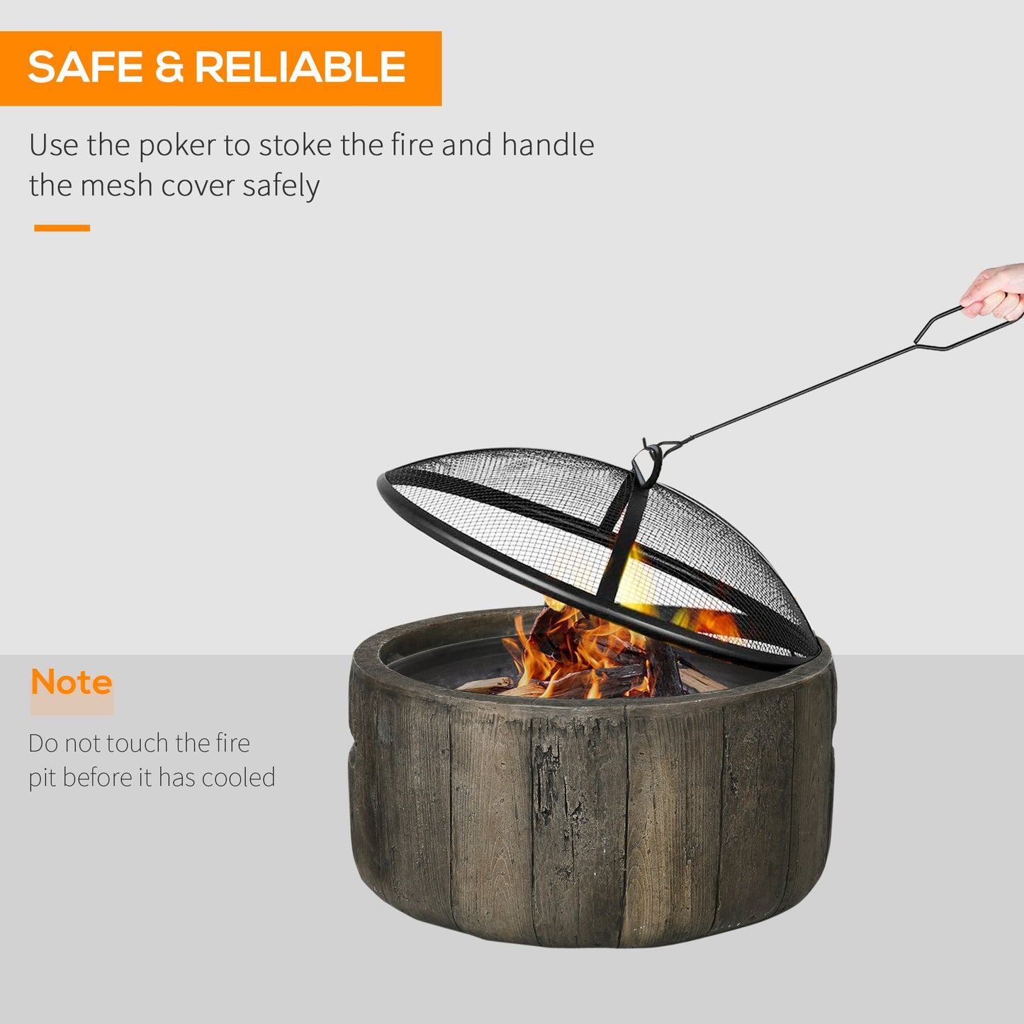 '-Outsunny Outdoor Fire Pit with Stump Effect, 18-inch Wood-burning Brazier Fireplace with Spark Screen & Poker for Backyard Camping Bonfire, Dark Brown - Outdoor Style Company