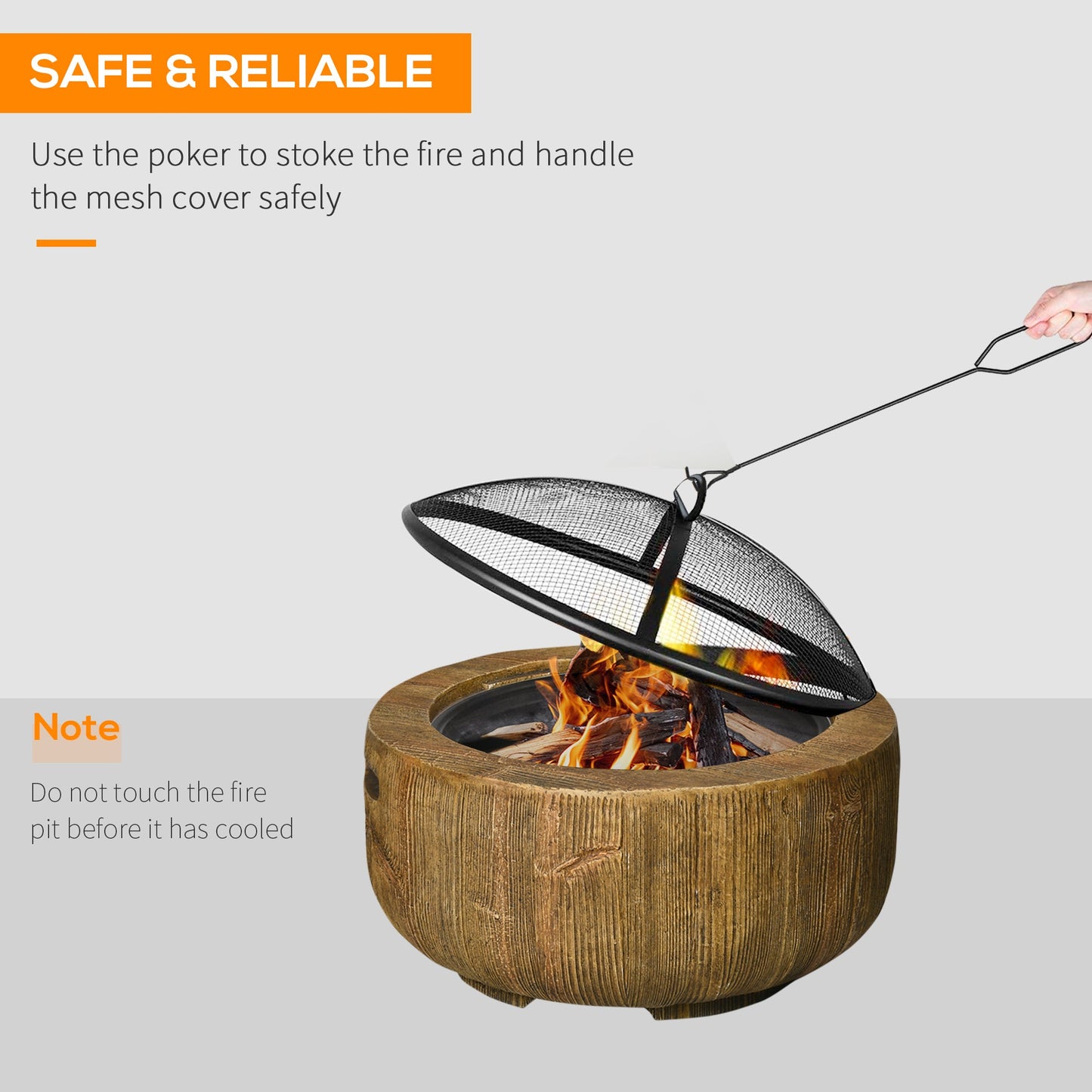-Outsunny Outdoor Fire Pit with Stump Effect, 24-inch Wood-burning Brazier Fireplace with Spark Screen and Poker for Backyard Camping Bonfire - Outdoor Style Company